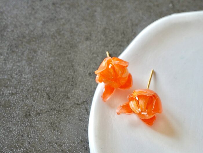 Handmade Resin Mandarin Earrings - Image 3
