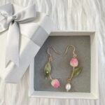 Handmade Resin Tulip Pearl Earrings