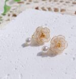 Handmade Resin Camellia Stud Earrings - Image 2
