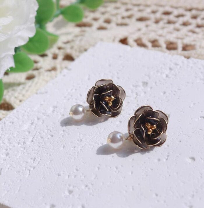 Handmade Resin Camellia Stud Earrings - Image 3