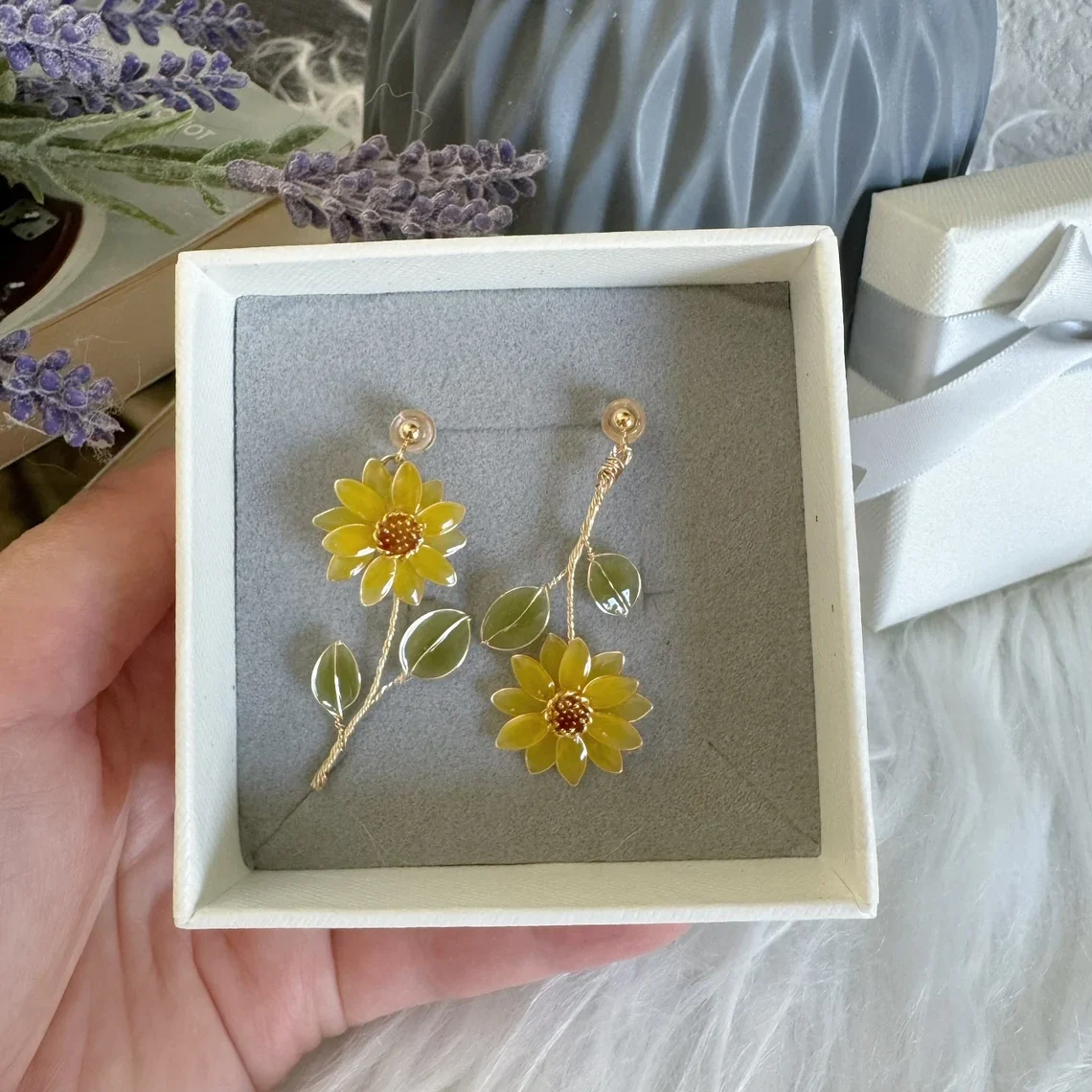 il_1140xN.5901252452_4wpr Handcrafted Resin Sunflower Stud Earrings - Image 1