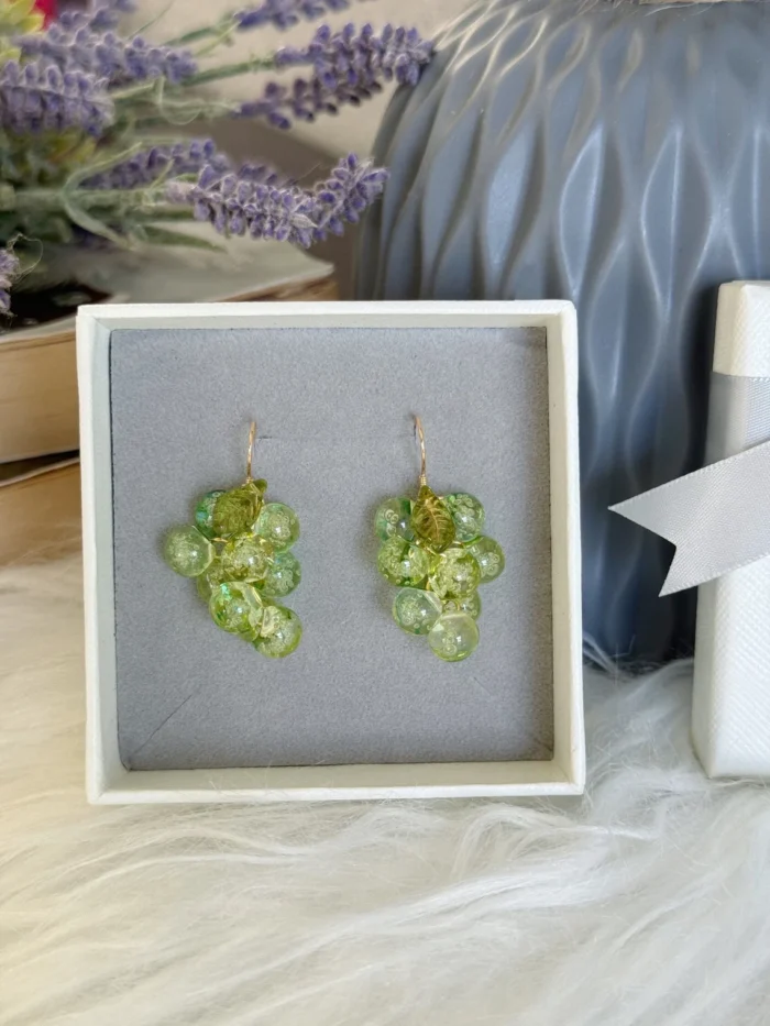 Handmade Resin Bubbly Grape Earrings - Image 2