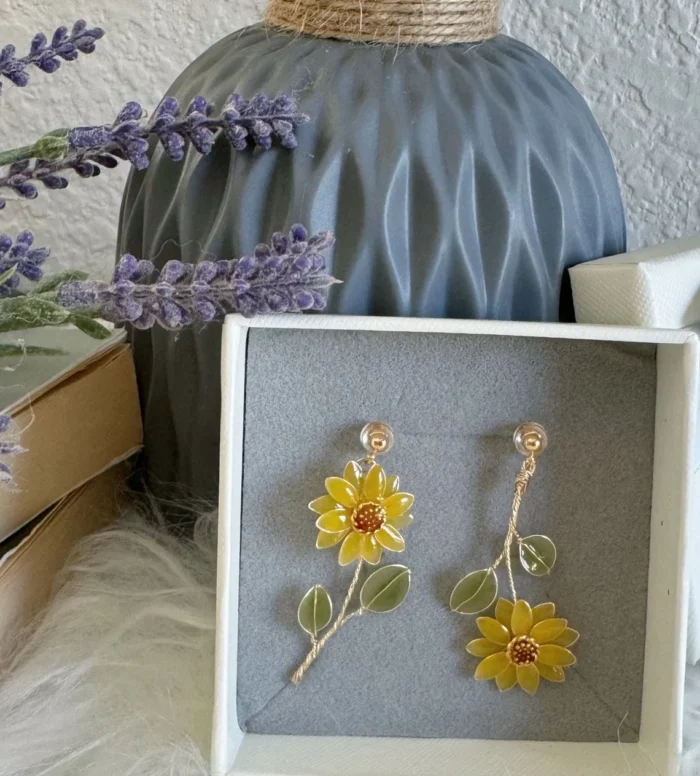 Handcrafted Resin Sunflower Stud Earrings - Image 3