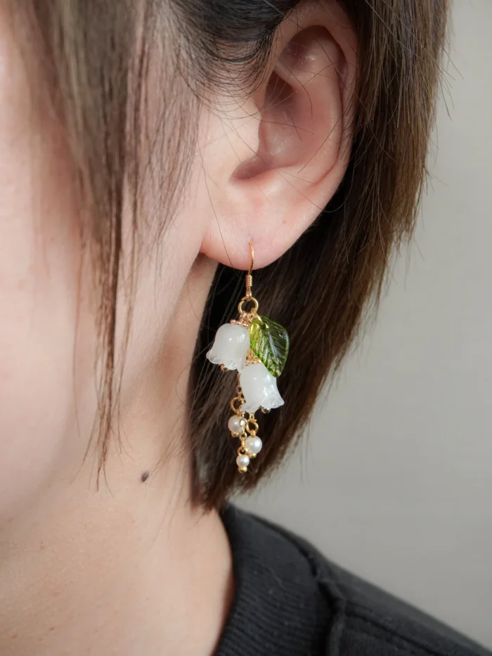 Handmade Crystal Lily of the Valley Earrings: Floral Wedding Jewelry - Image 2