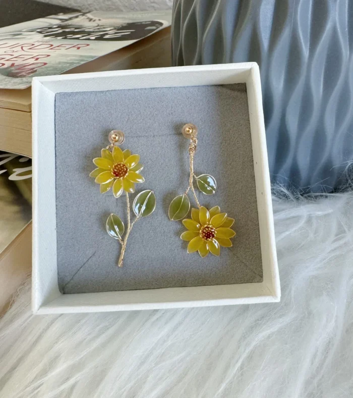 Handcrafted Resin Sunflower Stud Earrings - Image 4