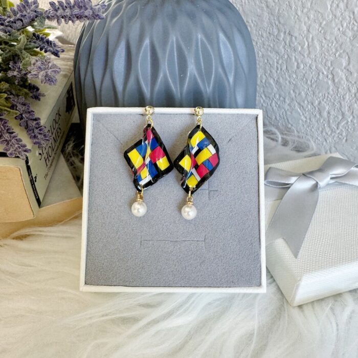 Handmade Mondrian Resin Earrings - Image 3