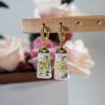 Handmade Resin Mustard Seed Flower Earrings