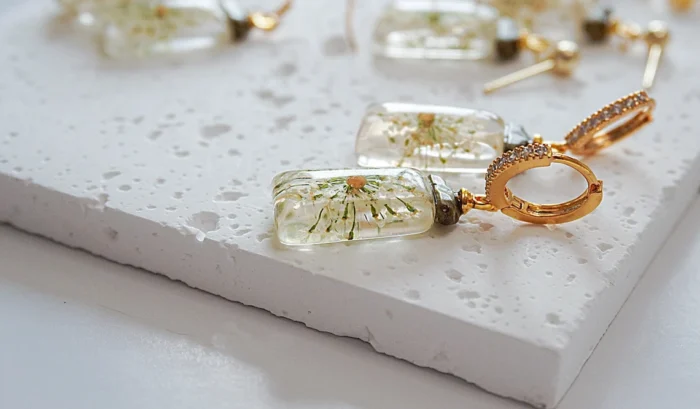 Handmade Resin Mustard Seed Flower Earrings - Image 2