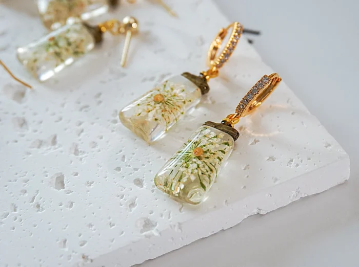 Handmade Resin Mustard Seed Flower Earrings - Image 3