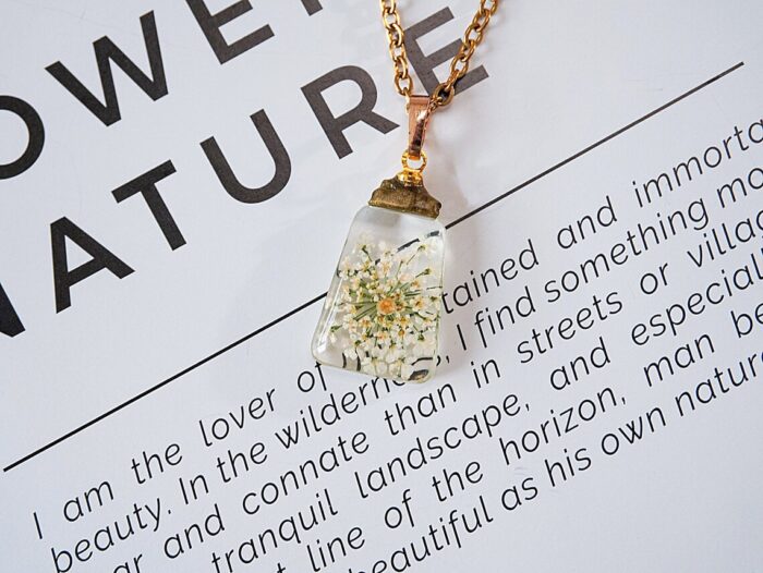 Handmade Resin Mustard Seed White Flower Necklace - Image 2