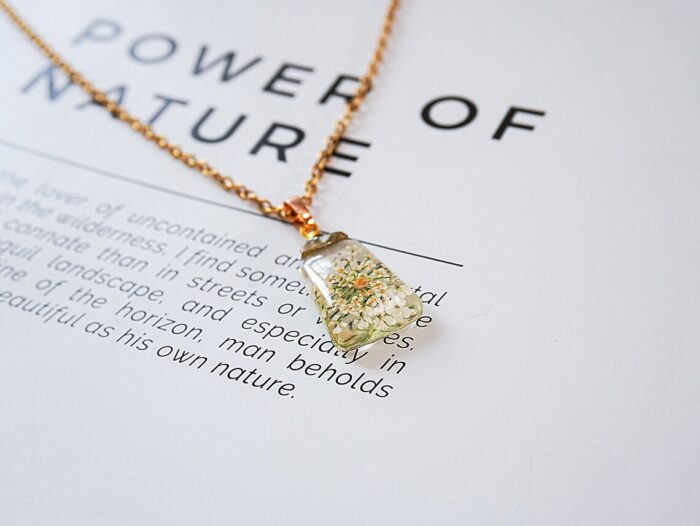 Handmade Resin Mustard Seed White Flower Necklace - Image 5