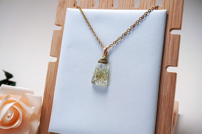 Handmade Resin Mustard Seed White Flower Necklace - Image 6