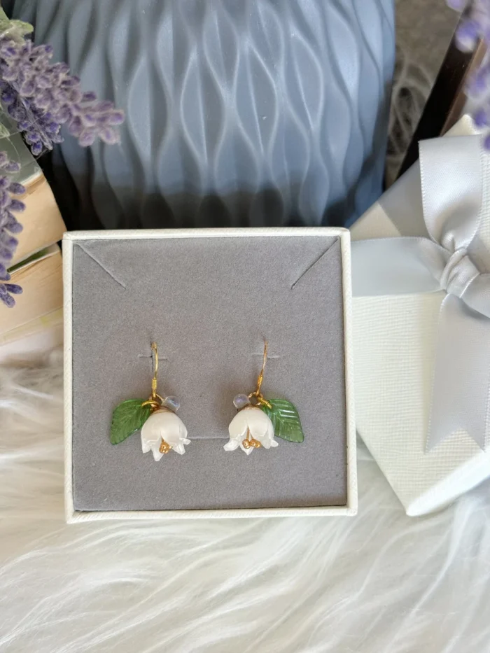 Handmade Resin Mini Lily of the Valley Earrings - Image 5