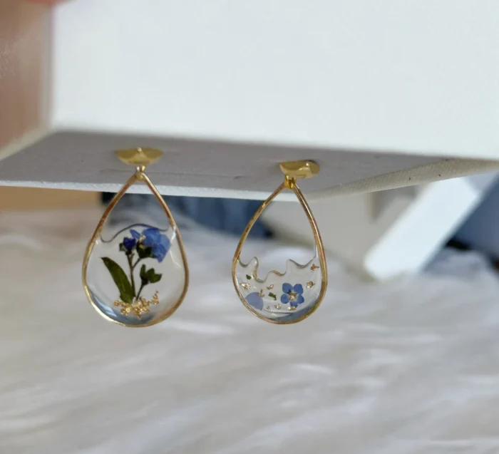 Handmade Resin Forget-Me-Not Teardrop Earrings - Image 5