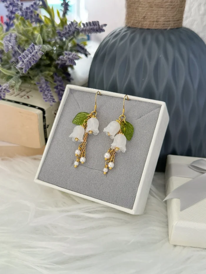Handmade Crystal Lily of the Valley Earrings: Floral Wedding Jewelry - Image 5