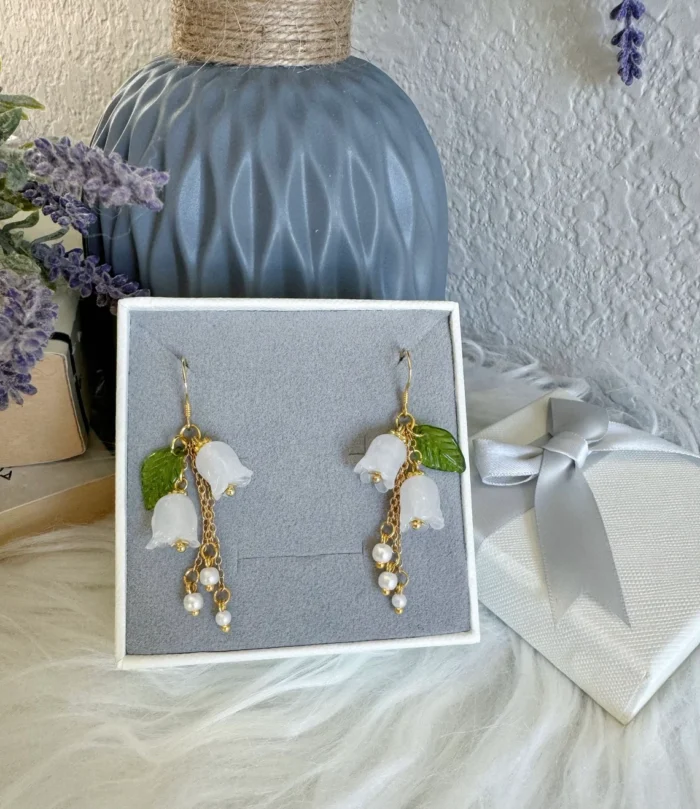 Handmade Crystal Lily of the Valley Earrings: Floral Wedding Jewelry - Image 6