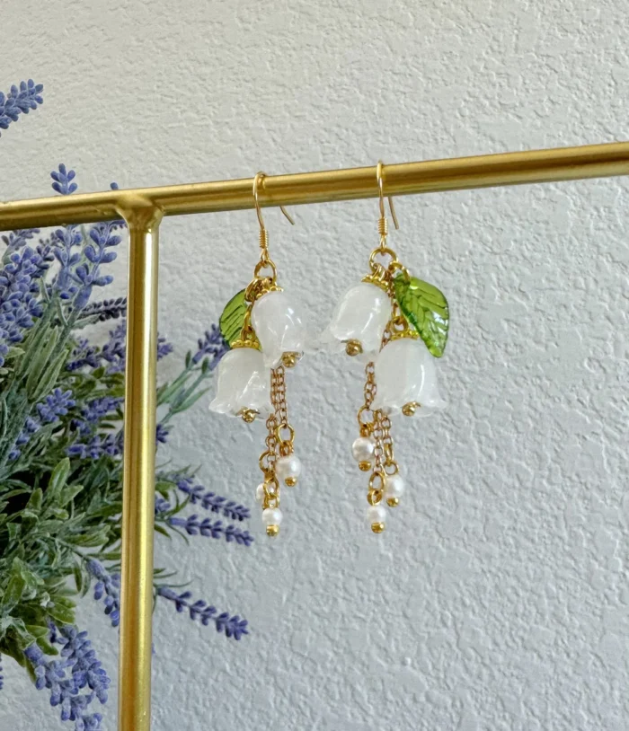Handmade Crystal Lily of the Valley Earrings: Floral Wedding Jewelry - Image 3