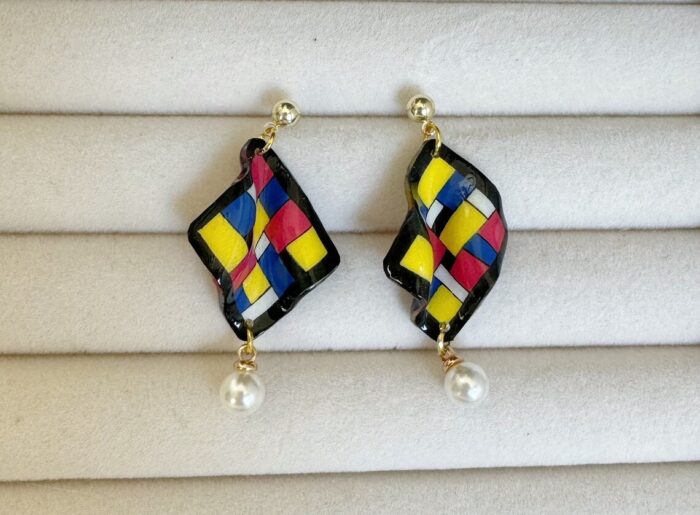 Handmade Mondrian Resin Earrings - Image 2