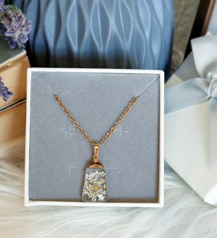 Handmade Resin Mustard Seed White Flower Necklace - Image 9