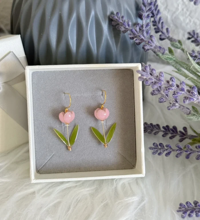 Handmade Resin Tulip Drop Earrings - Image 3