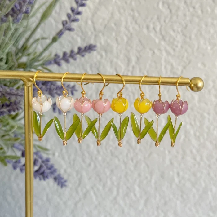 Handmade Resin Tulip Drop Earrings - Image 5
