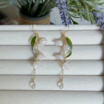 Handmade Resin Lily of the Valley Earrings with Curved Green Leaf - Image 2
