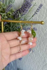 Handmade Resin Lily of the Valley Earrings with Curved Green Leaf - Image 5