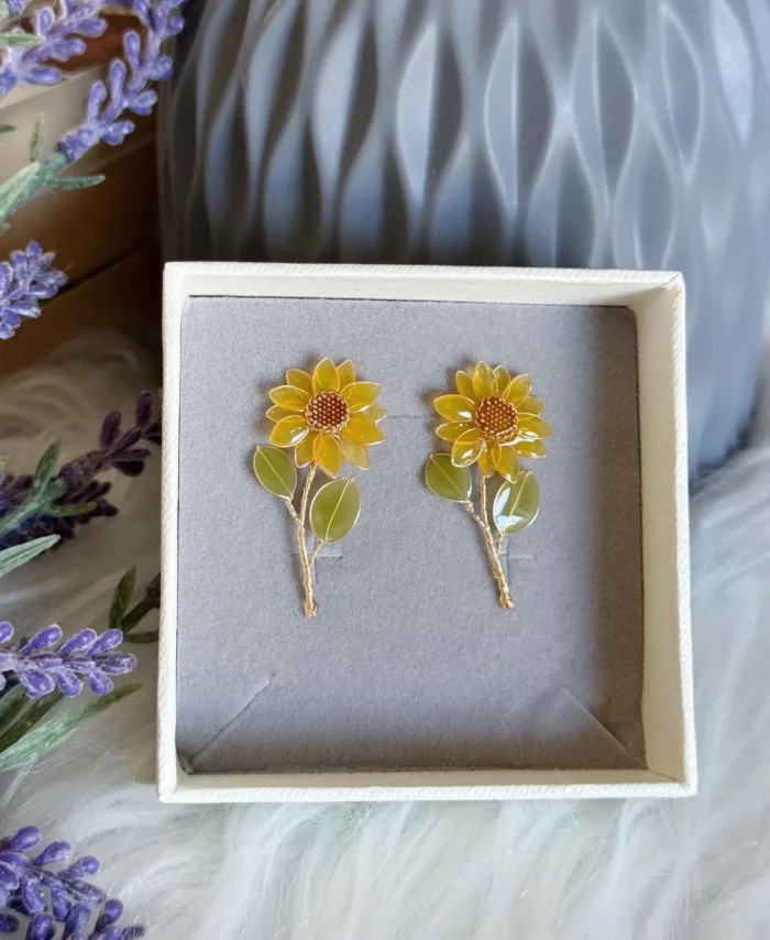 Handcrafted Resin Sunflower Stud Earrings - Image 5