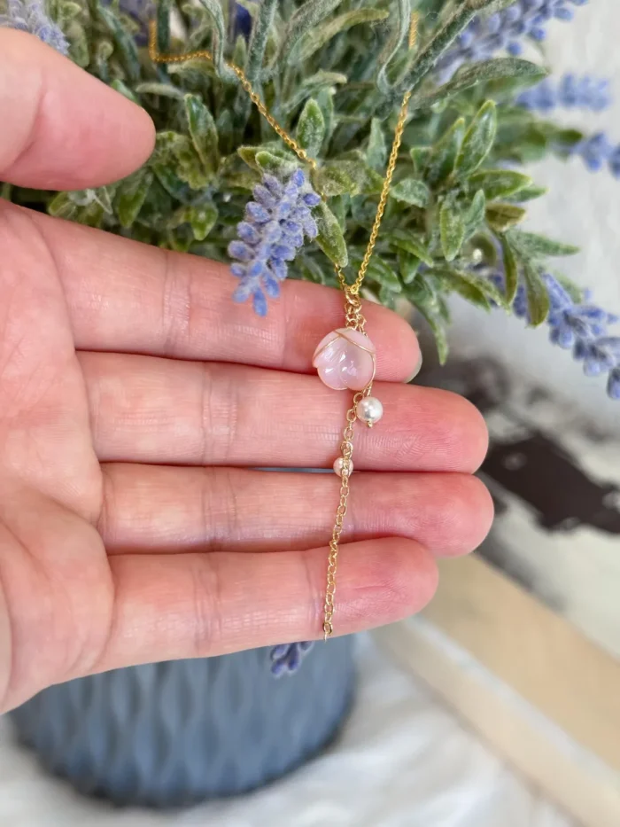 Handmade Lily of the Valley Resin Necklace– Single Pink Flower - Image 4