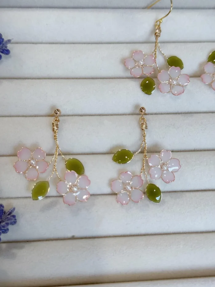 Handmade Resin Cherry Blossom Stud Earrings - Image 4