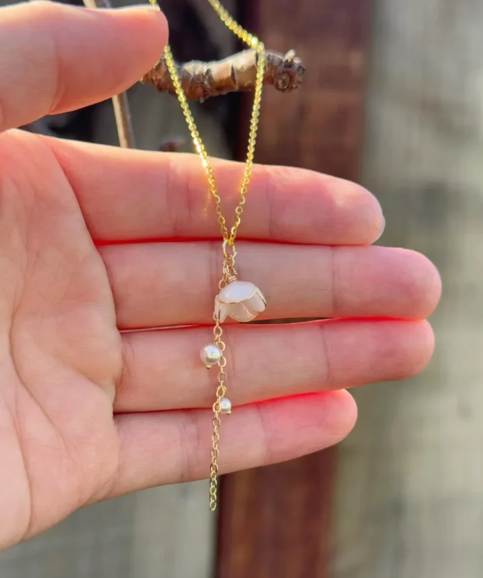 Handmade Lily of the Valley Resin Necklace – Single Flower - Image 2