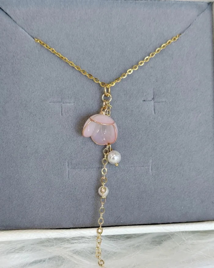 Handmade Lily of the Valley Resin Necklace– Single Pink Flower - Image 5