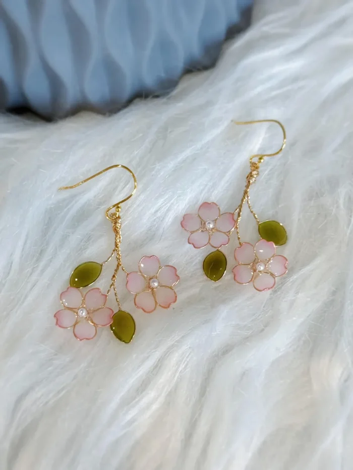 Handmade Resin Cherry Blossom Stud Earrings - Image 6