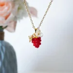 Handmade Resin Raspberry Necklace: Elegant Floral Jewelry