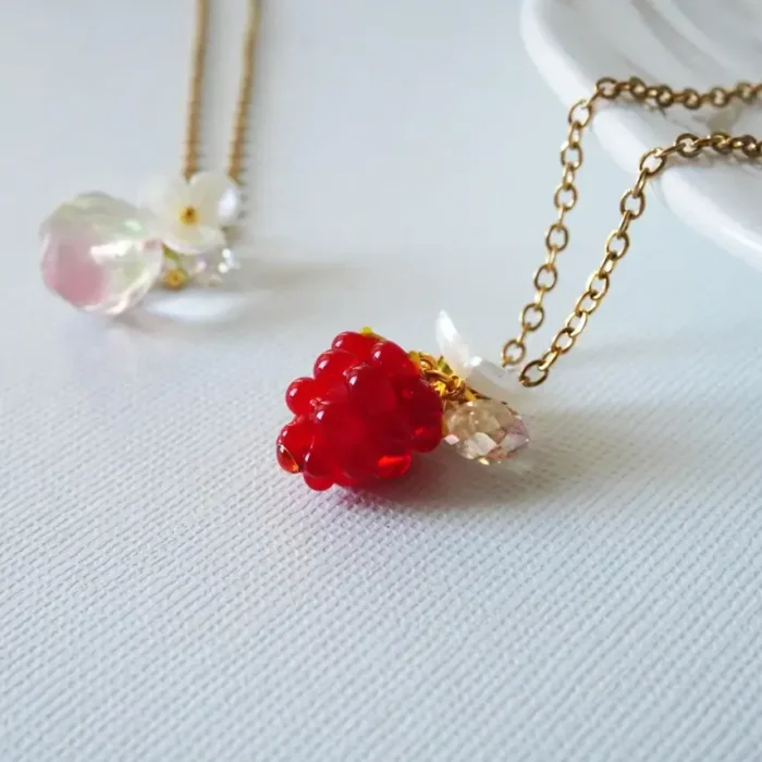 Handmade Resin Raspberry Necklace: Elegant Floral Jewelry - Image 2