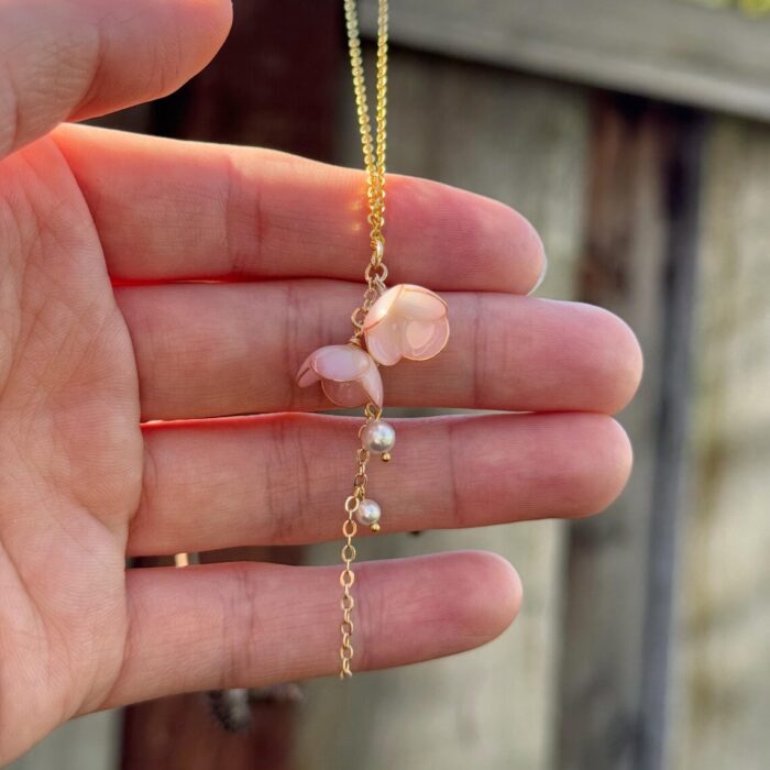 Handmade Lily of the Valley Resin Necklace– Double Flower Design - Image 3