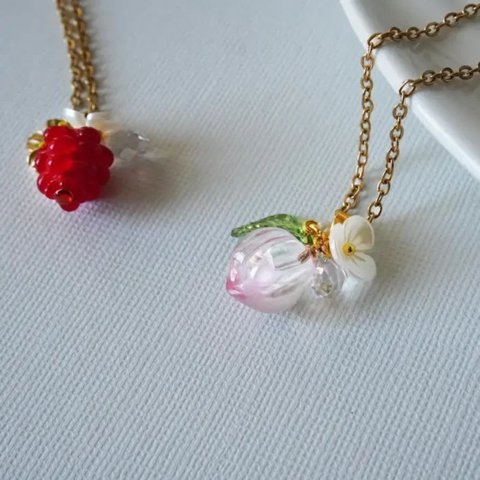 Handmade Resin One Peach White Flower Necklace - Image 4