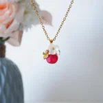 Handmade Resin One Apple Necklace: Floral Fruit Jewelry