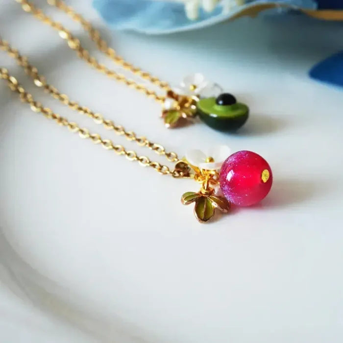 Handmade Resin One Apple Necklace: Floral Fruit Jewelry - Image 5