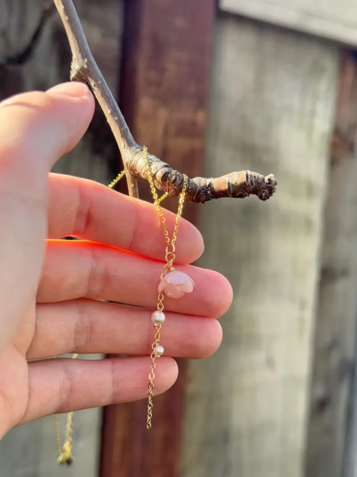 Handmade Lily of the Valley Resin Necklace– Single Pink Flower - Image 7