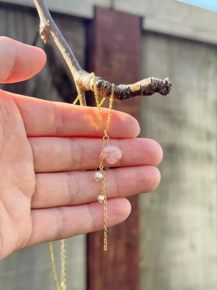 Handmade Lily of the Valley Resin Necklace– Single Pink Flower - Image 8