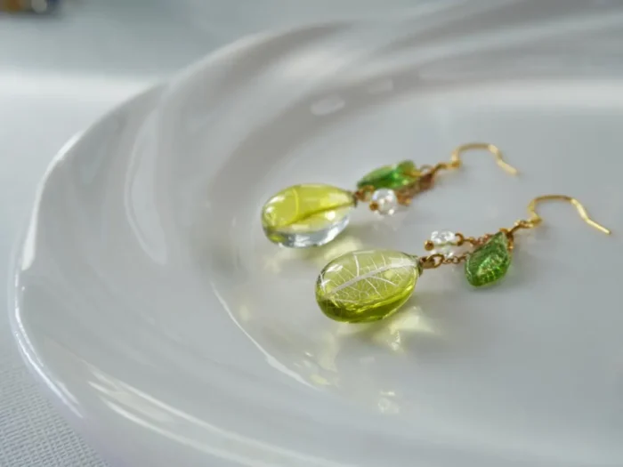 Handmade Resin Leaf Drop Earrings - Image 2