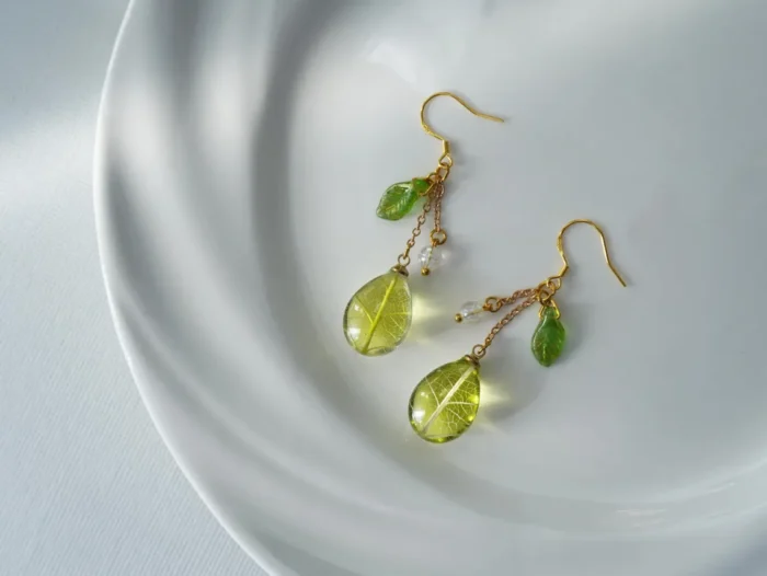 Handmade Resin Leaf Drop Earrings - Image 3