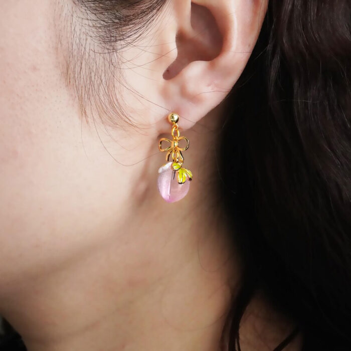 Handmade Resin Peach Earrings: Sterling Silver Hooks, Fruit Jewelry - Image 6