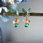 Handmade Butterfly Earrings: Pearl & Zircon, Sterling Silver Studs - Image 5