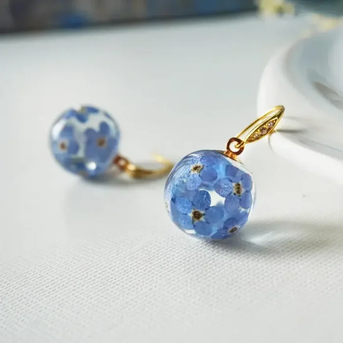 Handmade Resin Forget-Me-Not Ball Earrings - Image 4