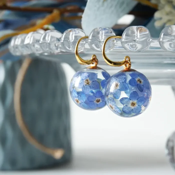Handmade Resin Forget-Me-Not Ball Earrings - Image 3