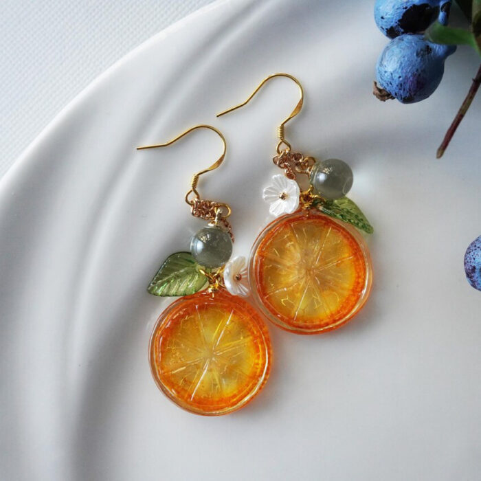 Handmade Resin Kumquat Slice Earrings: Sterling Silver Hooks - Image 3