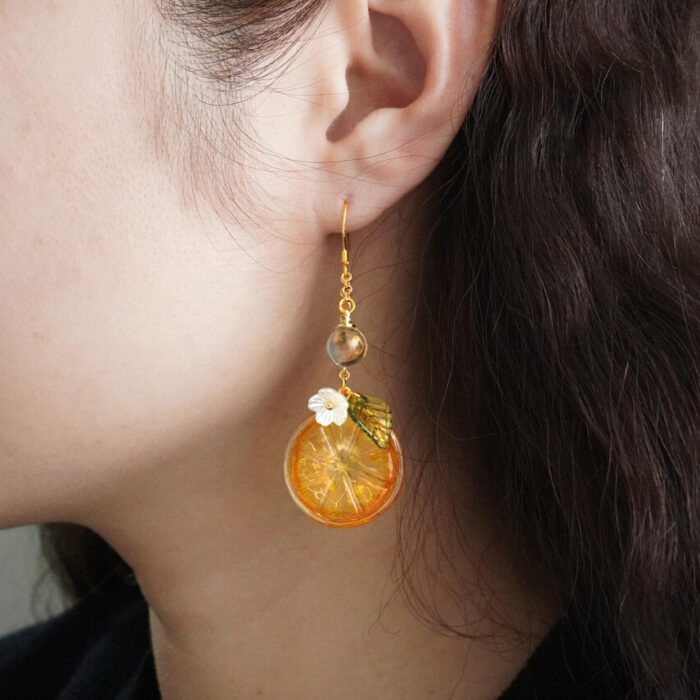 Handmade Resin Kumquat Slice Earrings: Sterling Silver Hooks - Image 7