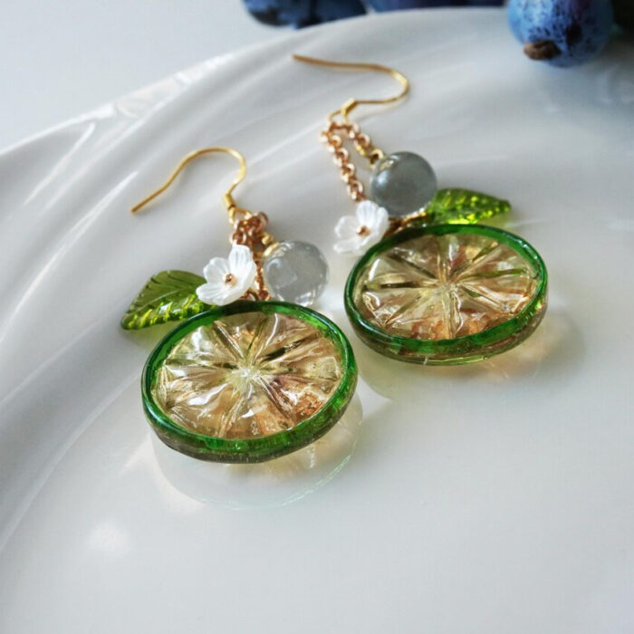 Handmade Resin Lime Slice Earrings: Sterling Silver Hooks - Image 3
